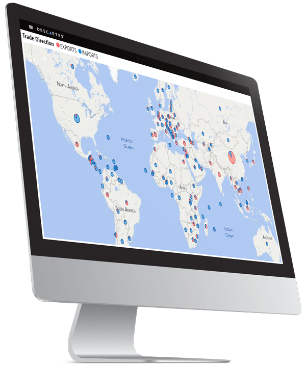 software datamyne descartes mostrando mapa de calor de análise de comércio global